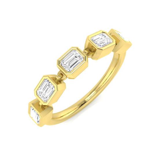 0.88ct SI2/G Emerald cut Natural Diamond Bezel Set 5 Stone Ring in 18k Yellow Gold