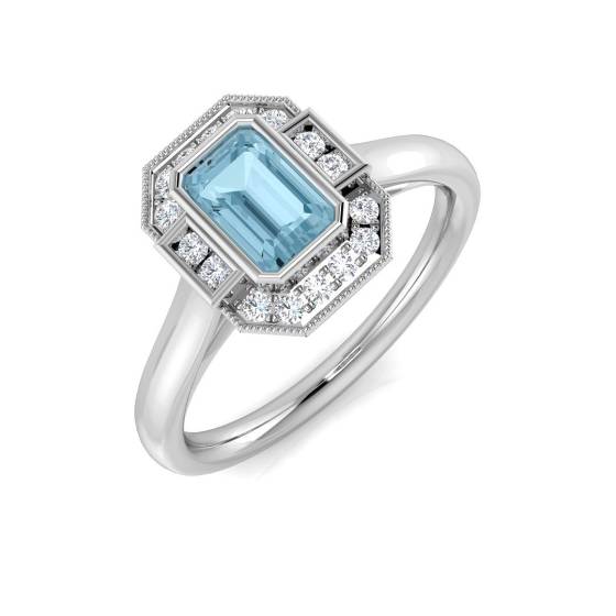 0.62ct I1/G Emerald cut Aquamarine Gemstone Ring in 9k White Gold
