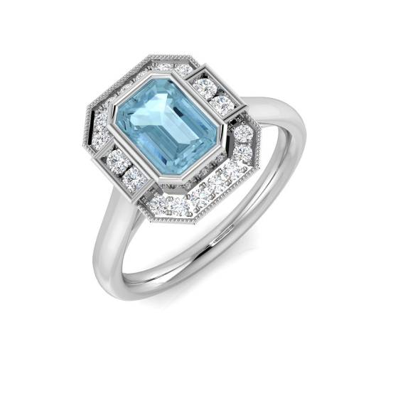 0.93ct I1/G Emerald cut Aquamarine Gemstone Ring in 9k White Gold
