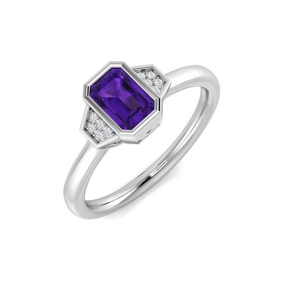 0.52ct I1/G Emerald cut Amethyist Gemstone Ring in 9k White Gold