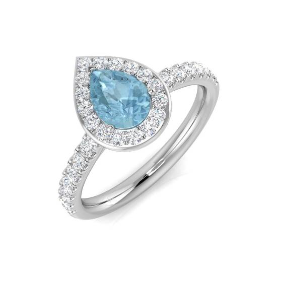 1.00ct SI2/G Pear cut Aquamarine Gemstone Ring in 9k White Gold