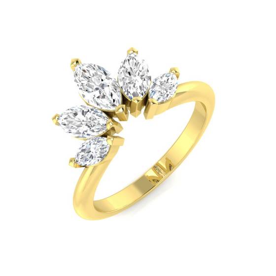1.25ct SI1/G Marquise cut Cluster Natural Diamond Ring in 18k Yellow Gold