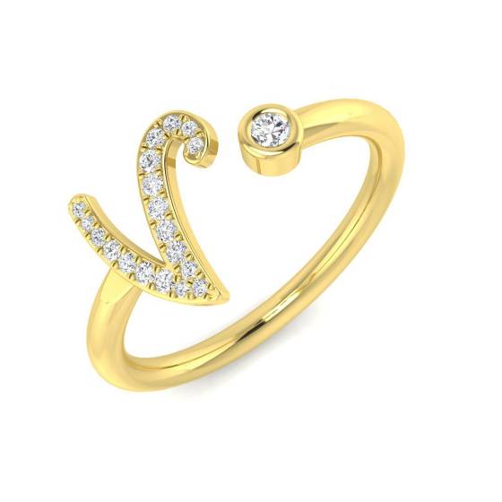 0.11ct SI2/G Round cut Natural Diamond Initials Ring in 9k Yellow Gold
