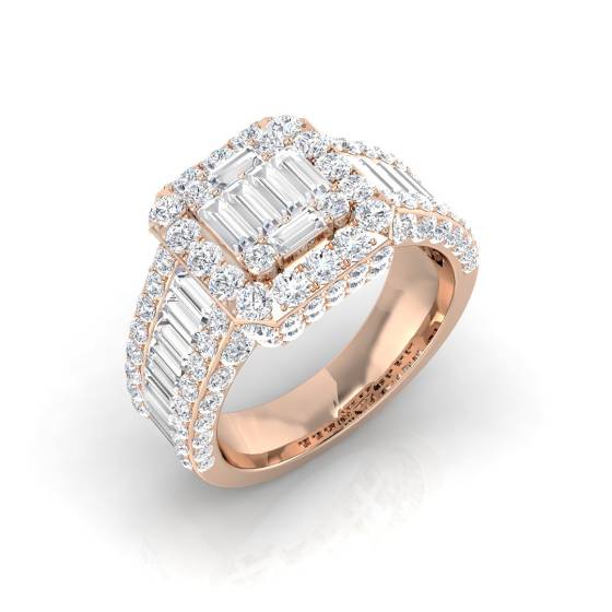 3.72ct SI2/G Baguette cut Natural Diamond Designer Ring in 9k Rose Gold