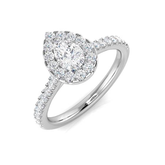 0.89ct SI1/G Pear cut Natural Diamond Halo Ring in 18k White Gold