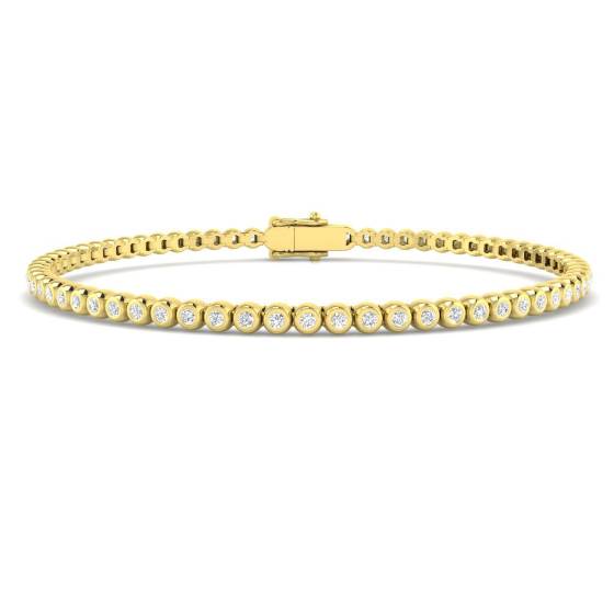 1.10ct SI2/G Round cut Natural Diamonds Bezel Set Tennis Bracelet in 9k Yellow Gold