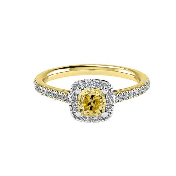 1.00ct VS2/FY Cushion Natural Fancy Yellow Diamond Halo Shoulder Set