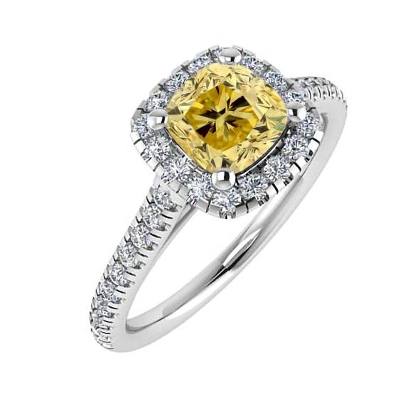 1.30ct VS2/FY Cushion Natural Fancy Yellow Diamond Ring