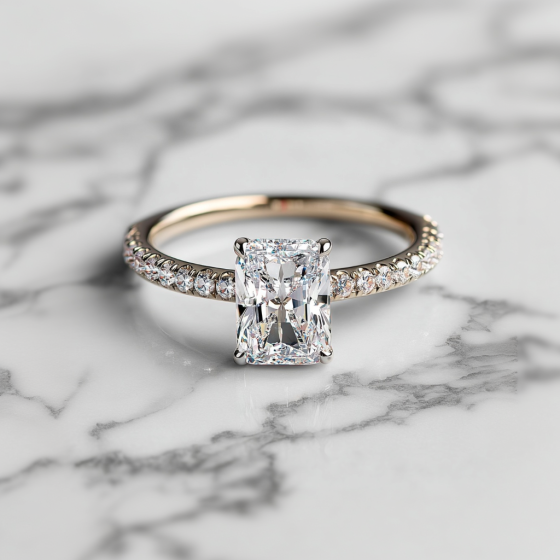 Radiant Diamond High Set Hidden Halo Shoulder Set Ring