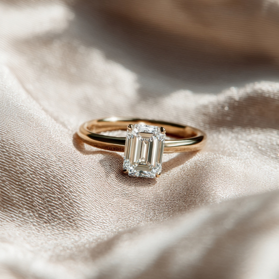 Emerald Diamond Hidden Halo Ring