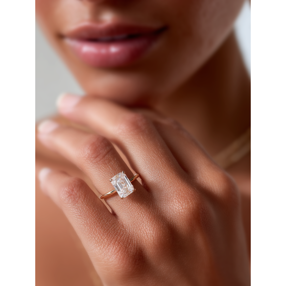 Emerald Diamond Hidden Halo Ring