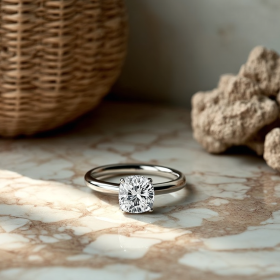 Cushion Diamond Hidden Halo Ring