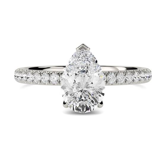 0.75ct SI2/G Pear Natural Diamond Single Halo Shoulder Set Ring