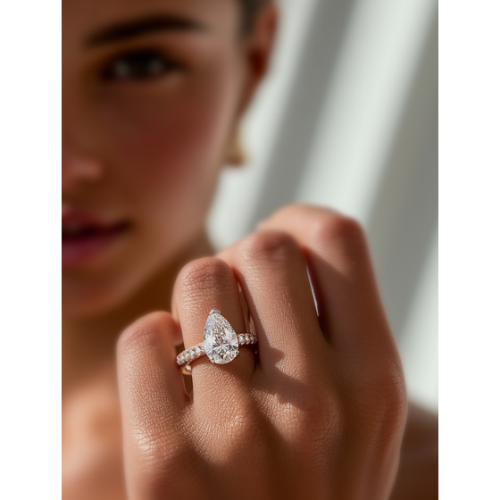 Pear Diamond High Set Hidden Halo Shoulder Set Ring