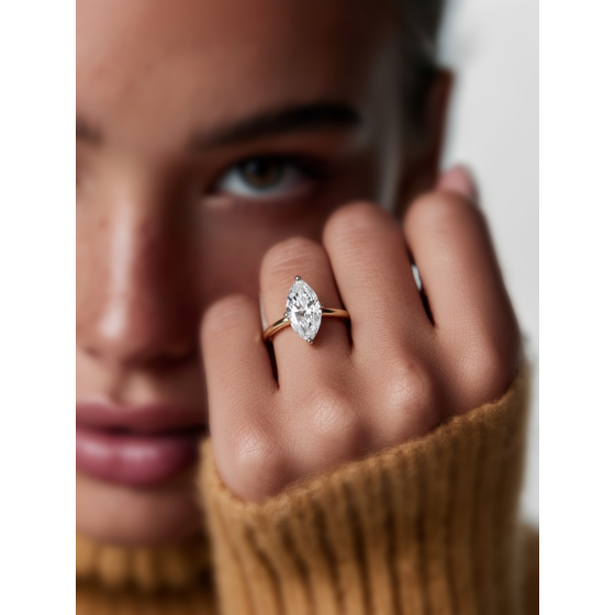 Marquise Diamond High Set Hidden Halo Ring