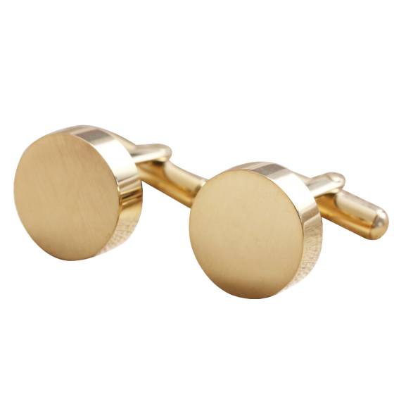 Brushed Finish Round Cufflinks in Gold