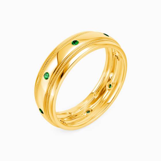 Mens 5mm 0.12ct Round Green Emerald Bezel Set Ring