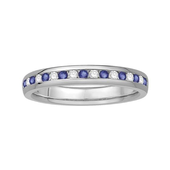 0.25ct VS/E-F Round Cut Natural Diamond and Sapphire Channel Set Half Eternity Ring