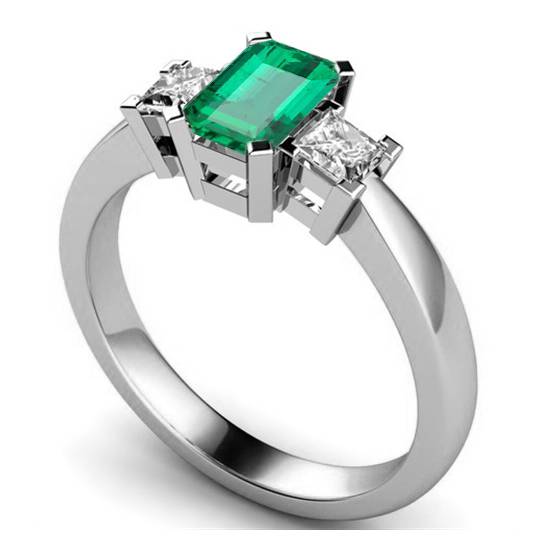 0.50ct SI2/G Green Emerald and Natural Diamond Trilogy Ring