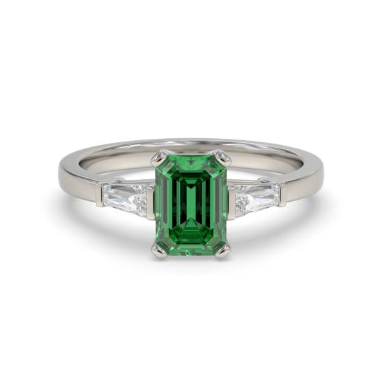 Emerald and Baguette Diamond Trilogy Ring
