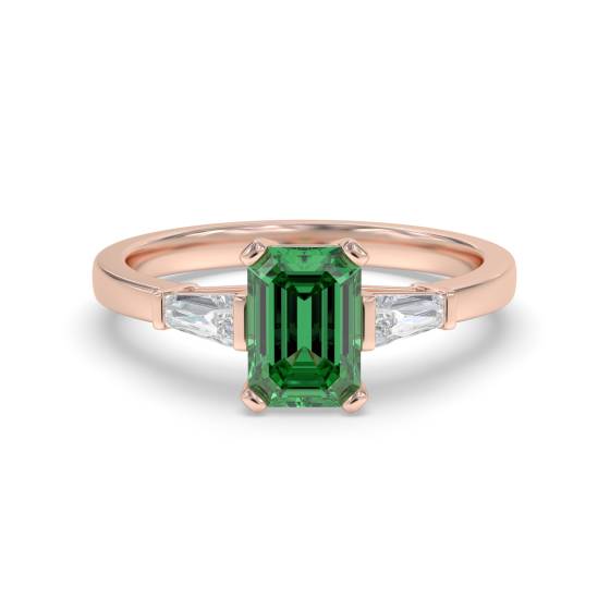 Emerald and Baguette Diamond Trilogy Ring
