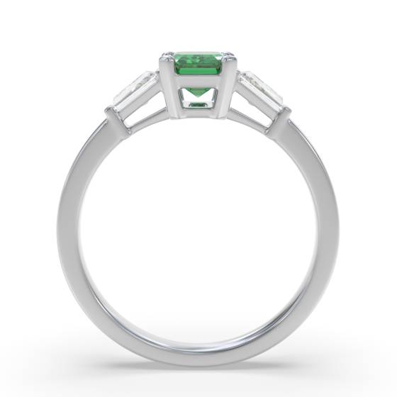 0.50ct VS/E-F Green Emerald and Baguette Natural Diamond Trilogy Ring