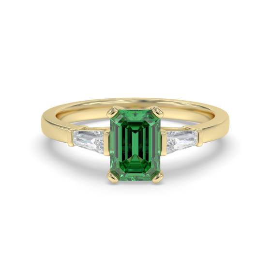 Emerald and Baguette Diamond Trilogy Ring
