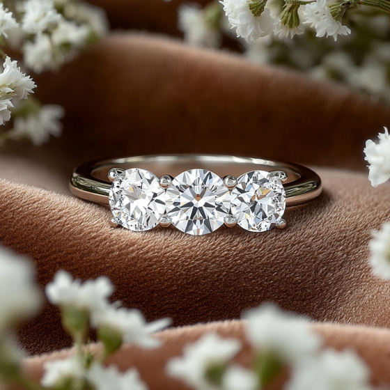 Modern Round Diamond Trilogy Ring