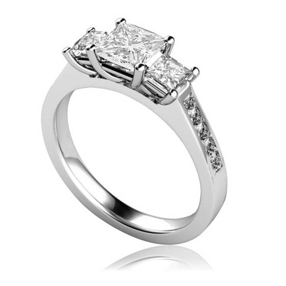 0.75ct SI2/G Princess Natural Diamond Trilogy Ring