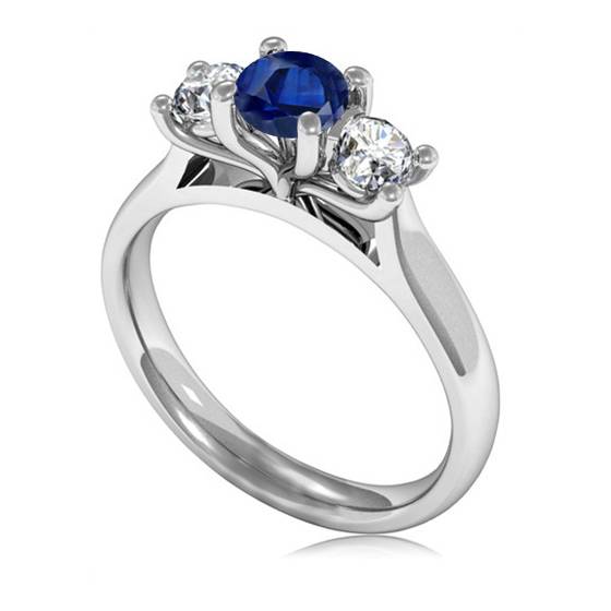 1.50ct VS/E-F Blue Sapphire and Natural Diamond Trilogy Ring