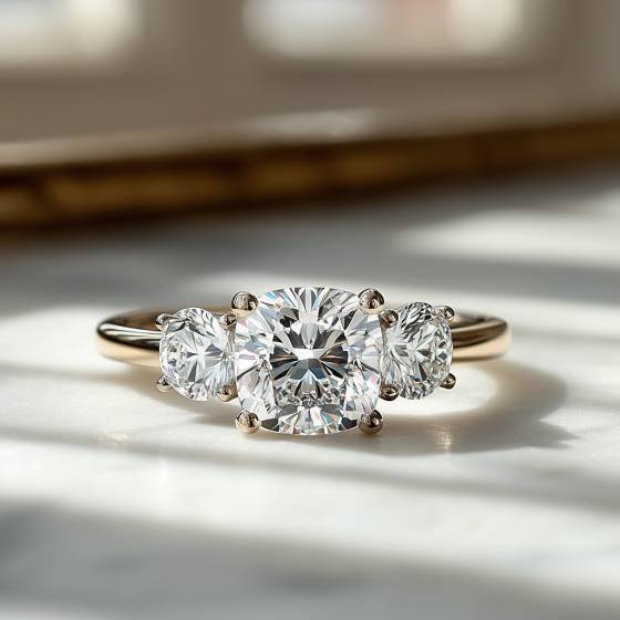 Classic Cushion & Round Diamond Trilogy Ring