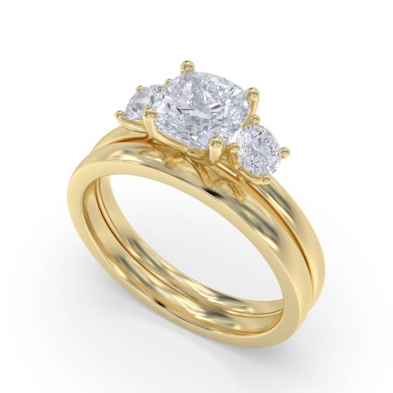 Classic Cushion & Round Diamond Trilogy Ring