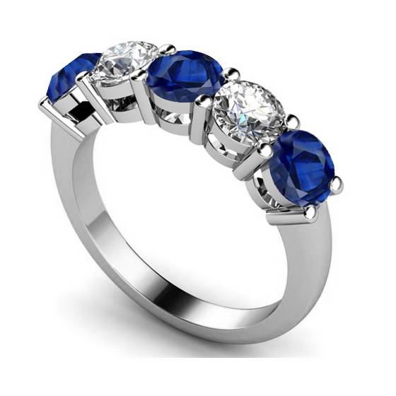 1.40ct SI1/F Blue Sapphire and Natural Diamond Eternity Ring