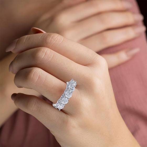 1.00ct VS2/G 5 Stone Round Labgrown Diamond Half Eternity Ring
