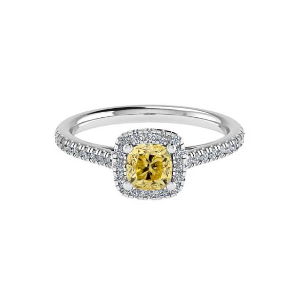 1.10ct VS2/FIY Cushion Natural Fancy Yellow Diamond Halo Shoulder Set