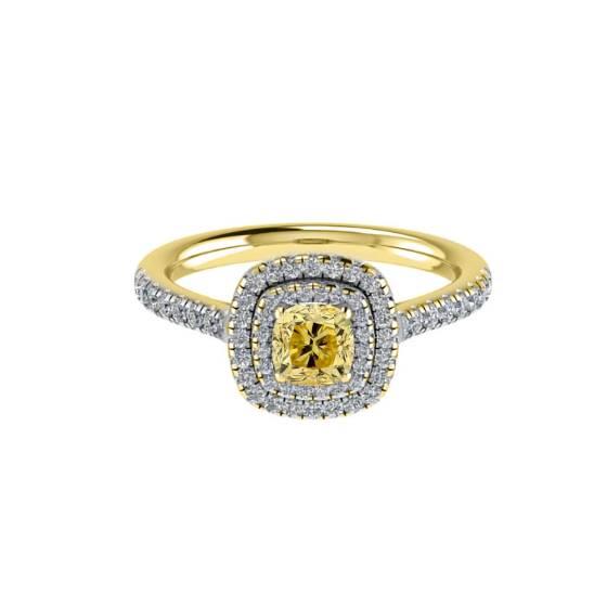 1.10ct VS2/FIY Cushion Natural Fancy Yellow Diamond Halo Shoulder Set