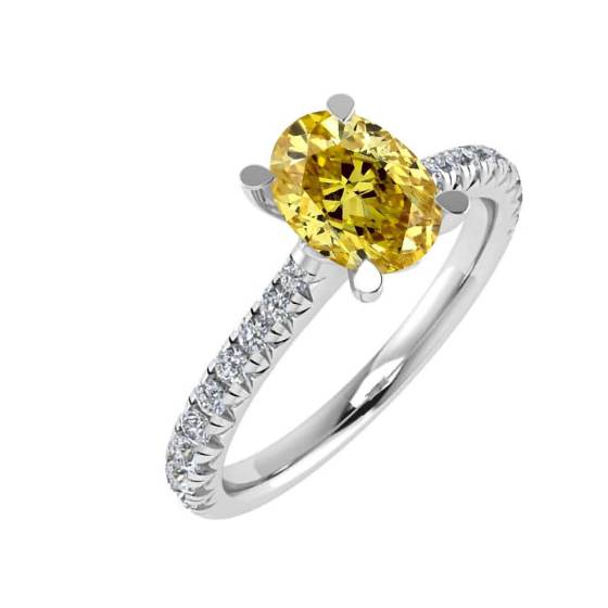 0.75ct VS2/FIY Oval Natural Fancy Yellow Diamond Shoulder Set Ring