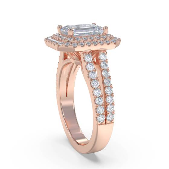 Emerald Diamond Halo Shoulder Set Ring