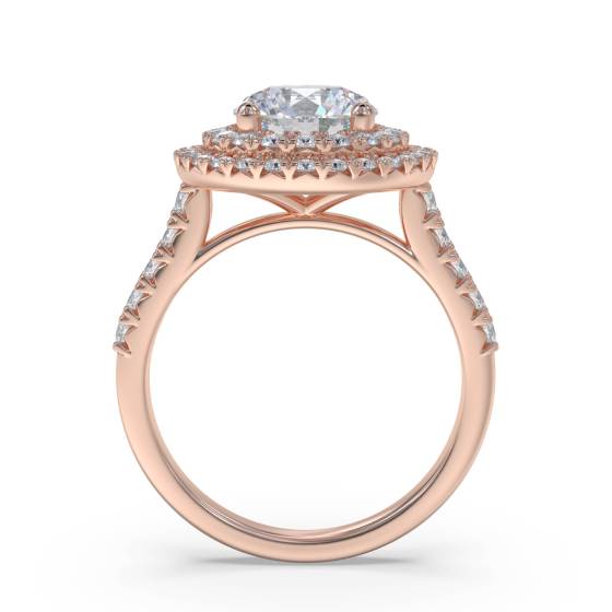 Round Diamond Double Halo Shoulder Set Ring