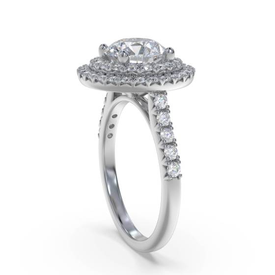 Round Diamond Double Halo Shoulder Set Ring