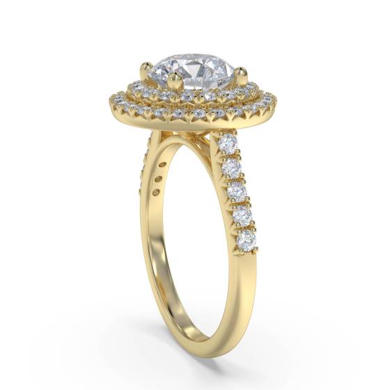 Round Diamond Double Halo Shoulder Set Ring