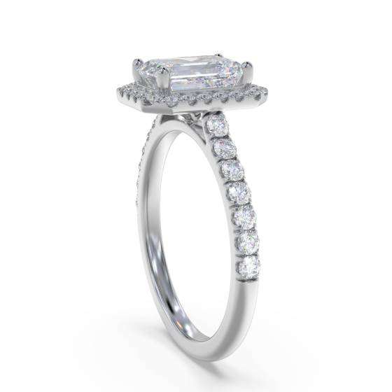 Emerald Diamond Single Halo Shoulder Set Ring