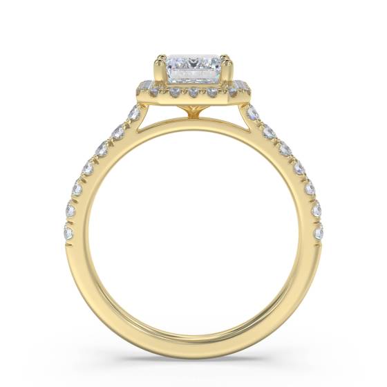 Emerald Diamond Single Halo Shoulder Set Ring