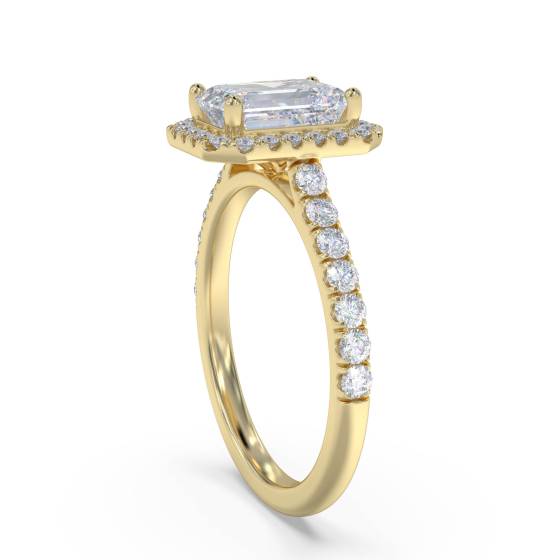 Emerald Diamond Single Halo Shoulder Set Ring