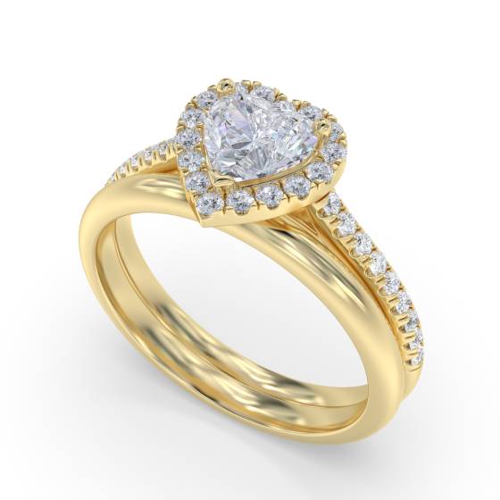 Heart Diamond Single Halo Shoulder Set Ring