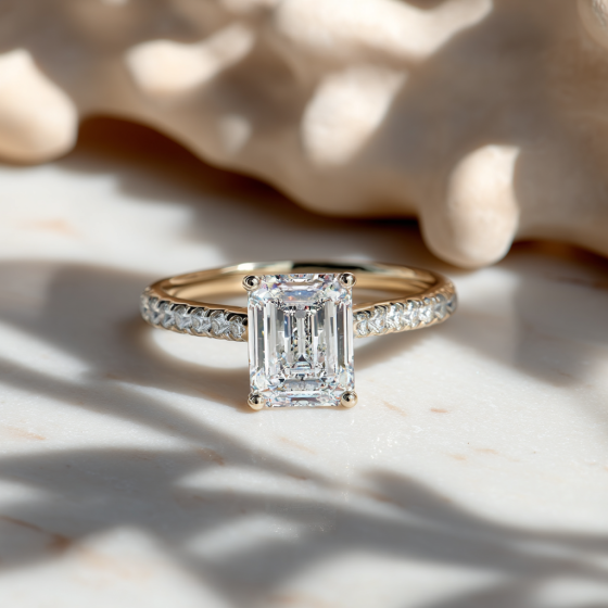 Emerald Diamond Shoulder Set Ring