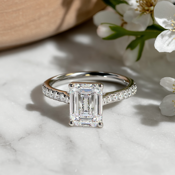 Emerald Diamond Shoulder Set Ring