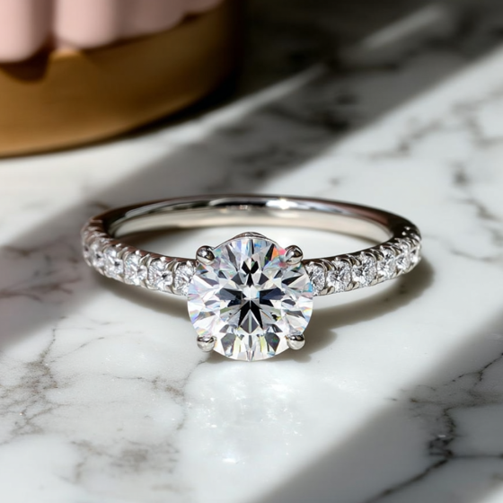 Round Diamond Single Hidden Halo Shoulder Set Ring