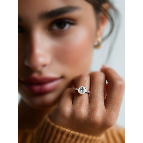 Round Diamond Single Hidden Halo Shoulder Set Ring