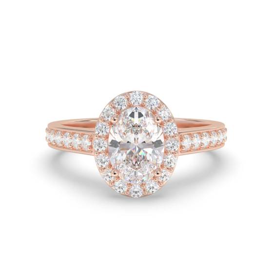 Oval Diamond Single Halo Shoulder Set Ring